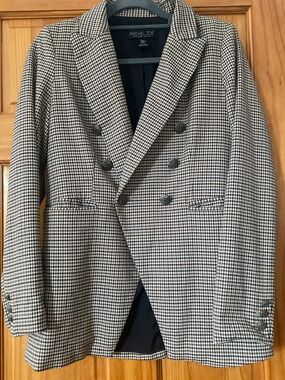 Rachel Zoe Houndstooth Blazer Double Breasted Brown Plaid Preppy Career Jacket